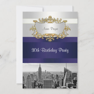 Invitación de cumpleaños NYC Skyline BW 05 Blanco,