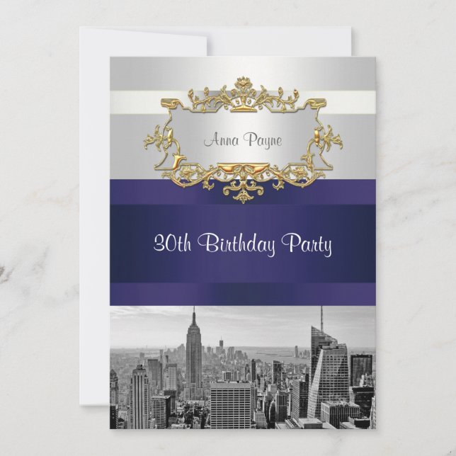 Invitación de cumpleaños NYC Skyline BW 05 Blanco, (Anverso)