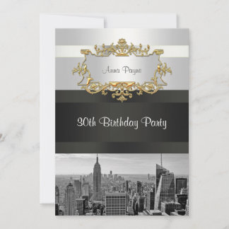 Invitación de cumpleaños NYC Skyline BW 05 Blanco,