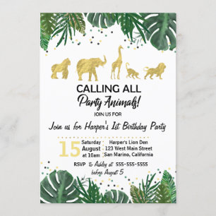 Invitación de cumpleaños o ducha Safari Animales d