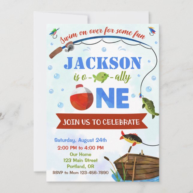 Invitación de cumpleaños O-fish-al del niño Ofisha (Anverso)