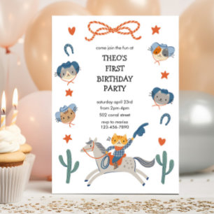 Invitación de cumpleaños occidental Cowboy Kitties