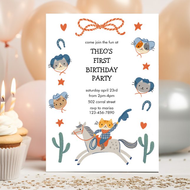 Invitación de cumpleaños occidental Cowboy Kitties (Subido por el creador)