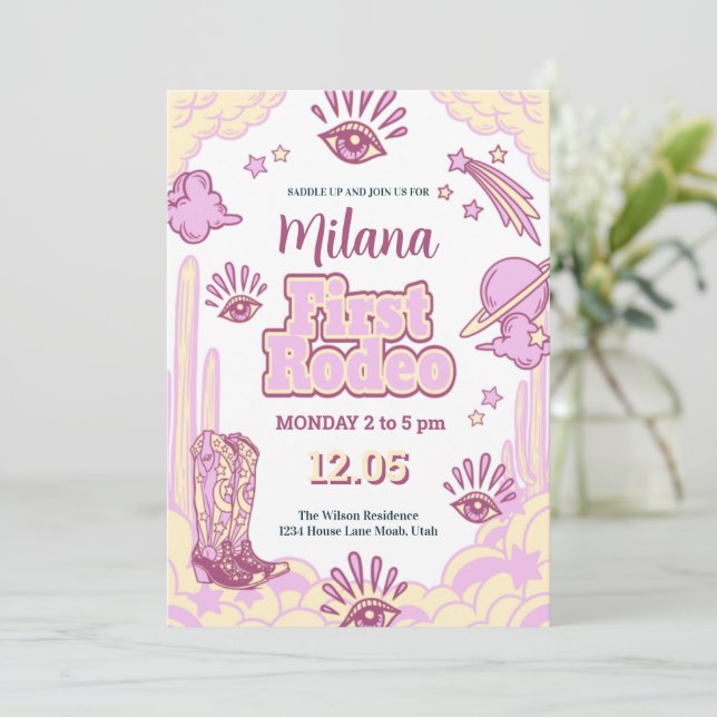 Invitación de cumpleaños occidental de Cowgirl Fir (Anverso de pie)