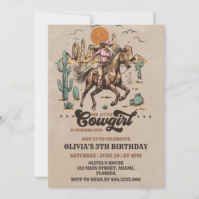 Invitación de cumpleaños occidental salvaje de Cow (Anverso)