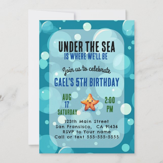 Invitación de cumpleaños Océano bajo el mar (Anverso)