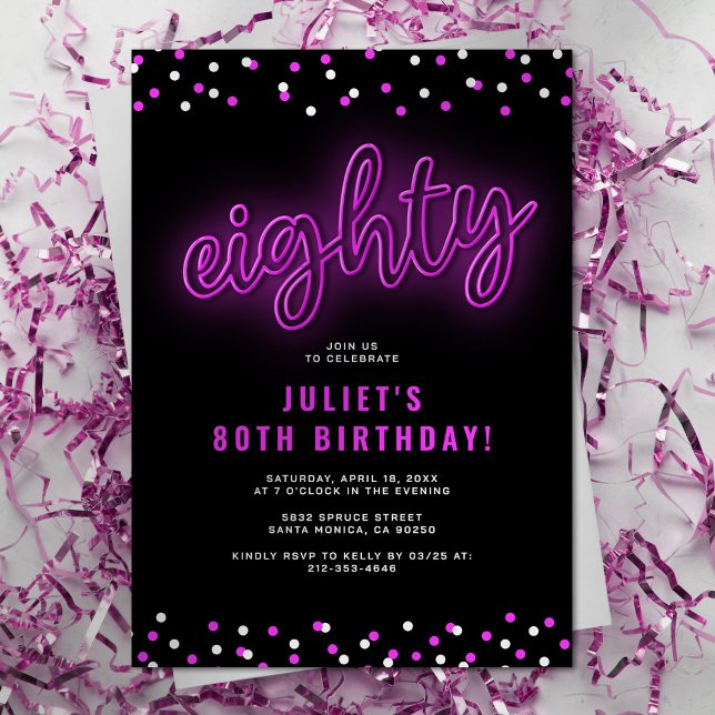 Invitación de cumpleaños ochenta Neon (Subido por el creador)