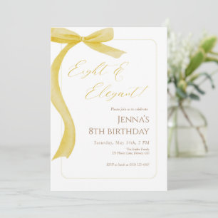 Invitación de cumpleaños octavo con lazo amarillo