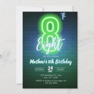 Invitación de cumpleaños octavo de neón