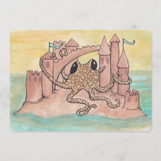 Invitación de cumpleaños Octopus y Sandcastle