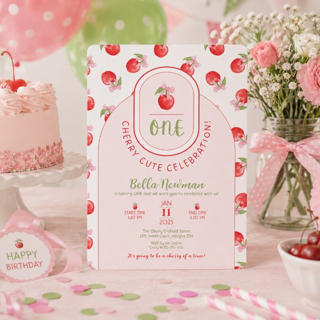 Invitación de cumpleaños One Cherry Cute para niña (Subido por el creador)