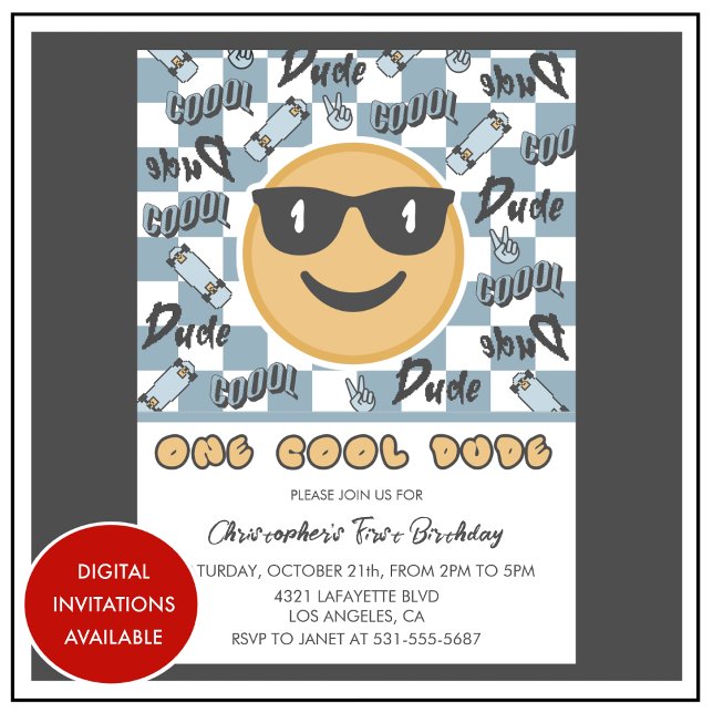 Invitación de cumpleaños One Cool Dude azul gris r (Subido por el creador)