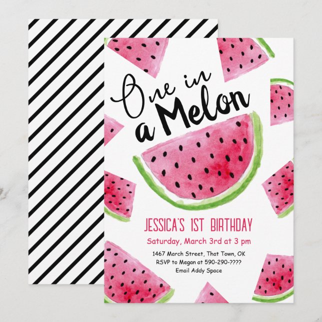 Invitación de cumpleaños One in a Melon (Anverso / Reverso)
