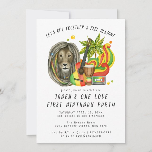 Invitación de cumpleaños One Love First (Anverso)