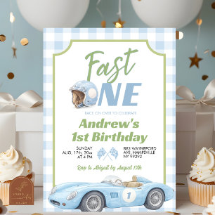 Invitación de cumpleaños ONE Retro Preppy Azul