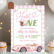 Invitación de cumpleaños ONE Retro Rosa Preppy Ráp