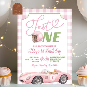 Invitación de cumpleaños ONE Retro Rosa Preppy Ráp