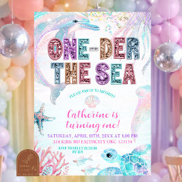 invitación de cumpleaños ONEder el mar con brillo 