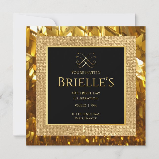 Invitación de cumpleaños Opulence Minivites Gold (Anverso)