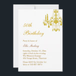 Invitación de cumpleaños (oro) al salón de baile O<br><div class="desc">Una lujosa lámpara de araña de cristal y un estilo decorativo marcan el tono de esta invitación y evento. Se muestra en el documento básico; sin embargo,  sugiero el peso y la textura del papel de lino.</div>