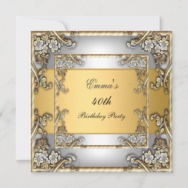 Invitación de cumpleaños oro y plata (Anverso)