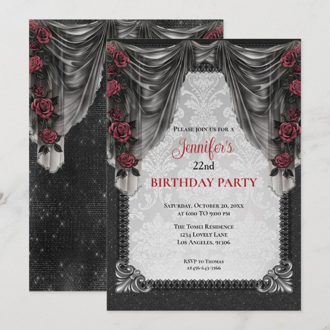 Invitación de cumpleaños oscura gótica (Anverso / Reverso)
