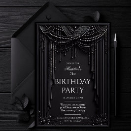 Invitación de cumpleaños oscuro de lujo, negro gót