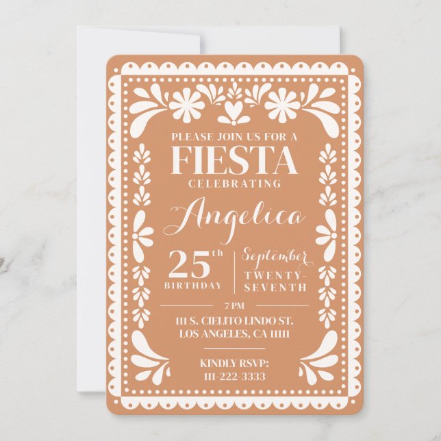 Invitación de cumpleaños Papel Picado Terracotta F (Anverso)