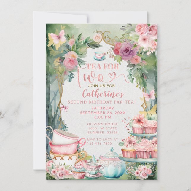 Invitación de cumpleaños Par-Tea para dos segundo  (Anverso)