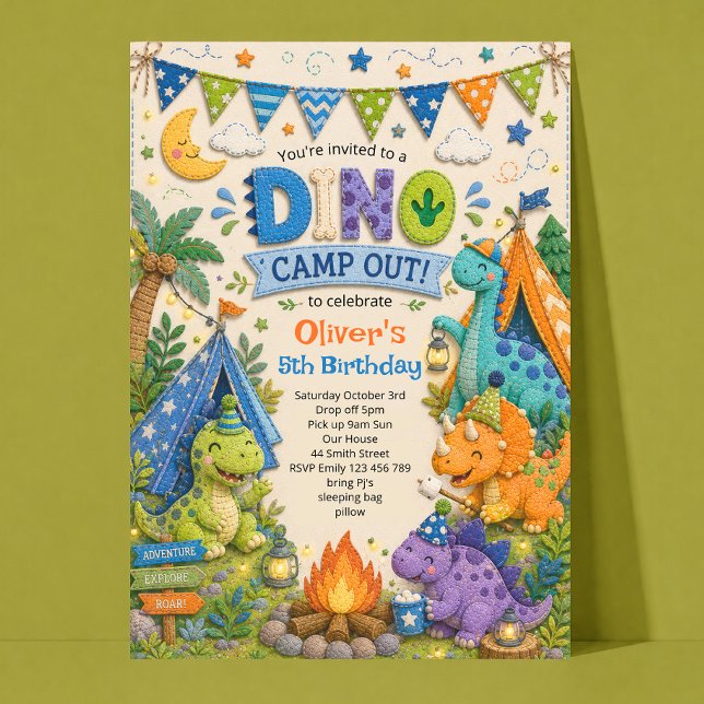 Invitación de cumpleaños para acampada de dinosaur (Subido por el creador)