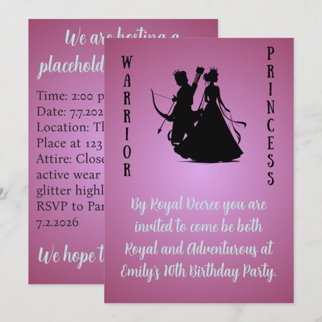 Invitación de cumpleaños para actividad de princes (Anverso / Reverso)