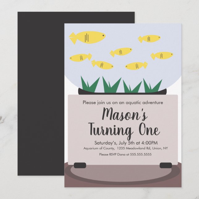 Invitación de cumpleaños para acuario de peces mod (Anverso / Reverso)