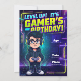 Invitación de cumpleaños para adolescente gamer -