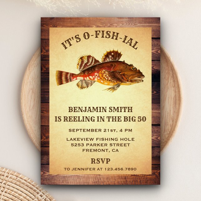 Invitación de cumpleaños para adulto de pesca rúst (Subido por el creador)
