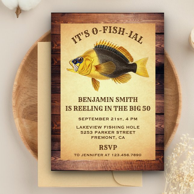 Invitación de cumpleaños para adulto de pesca rúst (Subido por el creador)