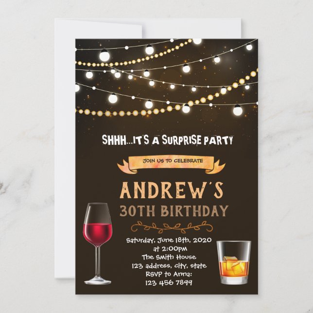 Invitación de cumpleaños para adultos del vino (Anverso)