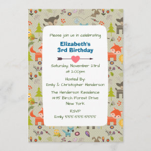 Invitación de cumpleaños para animales de bosque y