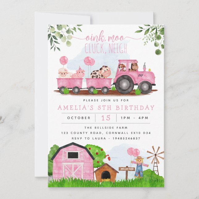 Invitación de cumpleaños para animales de corral d (Anverso)