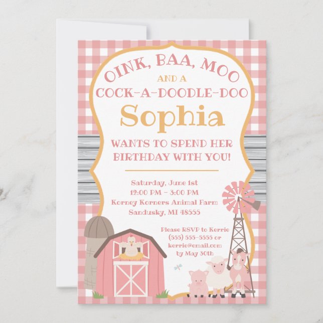 Invitación de cumpleaños para animales de corral r (Anverso)