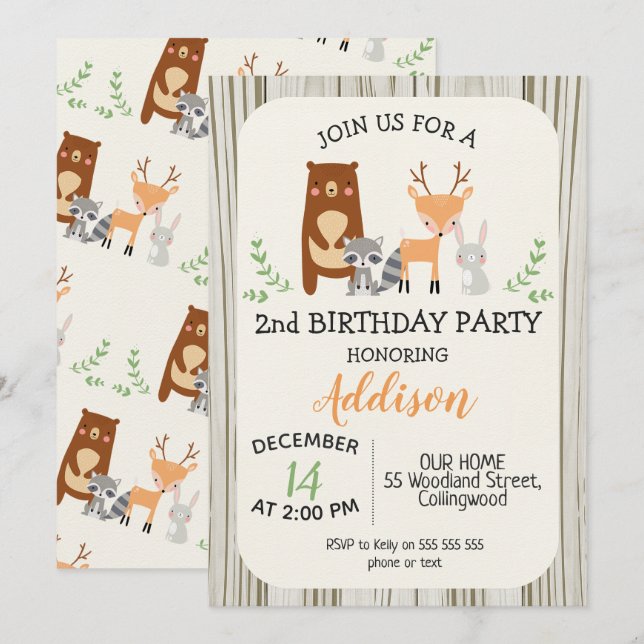 Invitación de cumpleaños para animales de la Cute  (Anverso / Reverso)