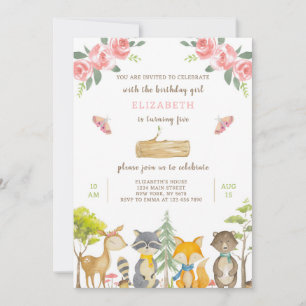 Invitación de cumpleaños para animales de Woodland