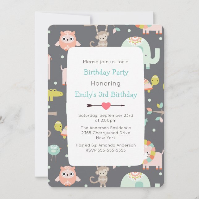 Invitación de cumpleaños para animales salvajes co (Anverso)