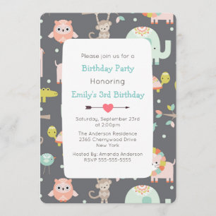 Invitación de cumpleaños para animales salvajes co