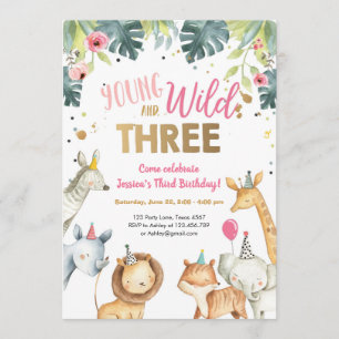 Invitación de cumpleaños para animales salvajes y 