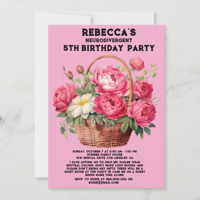 Invitación de cumpleaños para autistas neurodiverg (Anverso)