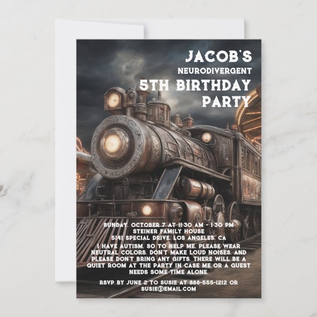 Invitación de cumpleaños para autistas neurodiverg (Anverso)