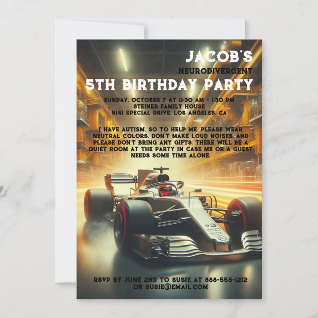 Invitación de cumpleaños para autistas neurodiverg (Anverso)