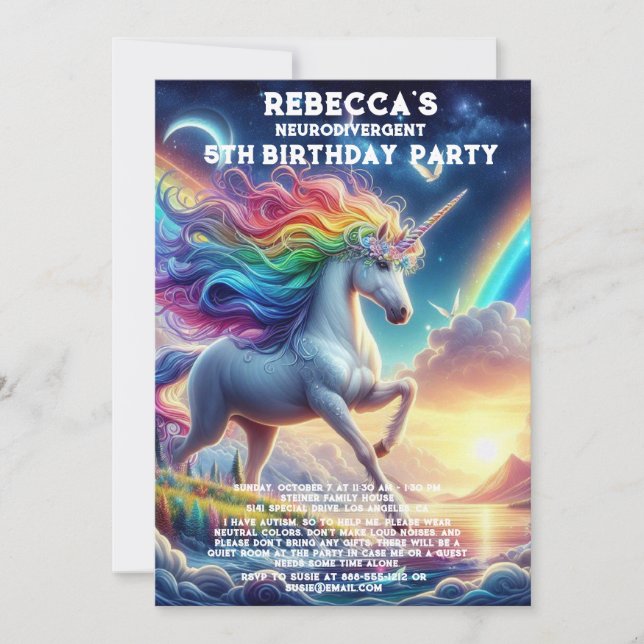 Invitación de cumpleaños para autistas neurodiverg (Anverso)
