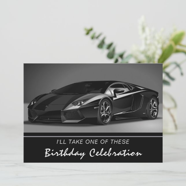 Invitación de cumpleaños para automóvil rápido de  (Anverso de pie)