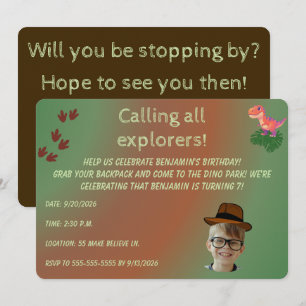 Invitación de cumpleaños para aventura de dinosaur